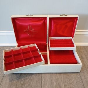 Buxton White Jewelry Organizer with Red Velvet Interior